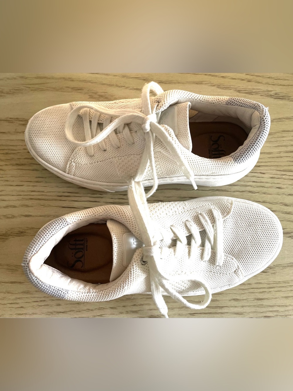 Sofft Off-White Knit Lace-Up Sneakers